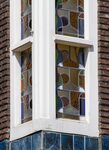 Detail van het glas in lood in het hoektorentje.
<br/>
Marcel Westhoff, augustus 2016